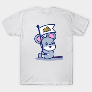 Cute Rat Mouse Hold Cheese Flag T-Shirt